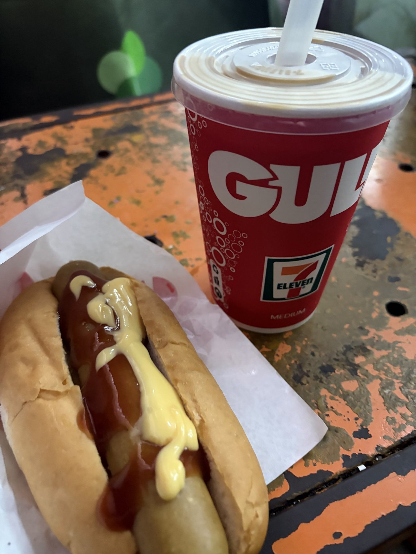 購入したホットドッグとコーヒー